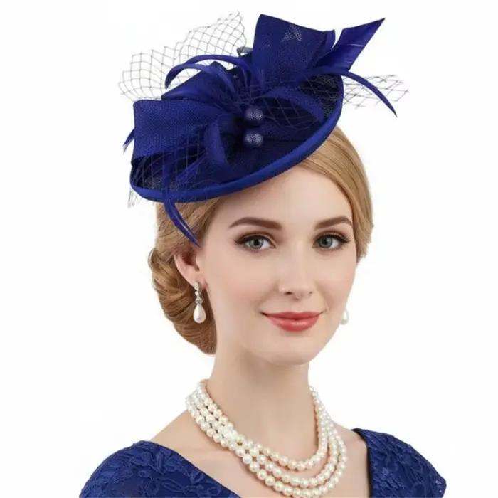 Fascinator élégant pour fête du thé, bandeau en maille polyvalent avec plumes, chapeau fascinateur c