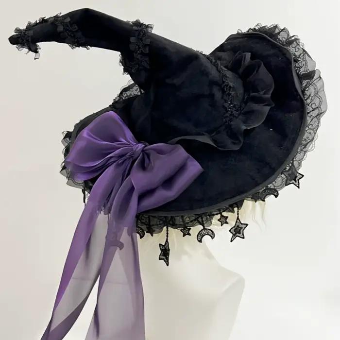 Chapeau de sorcière magique d'Halloween, chapeau de cosplay de sorcier pour femme, chapeau gothique