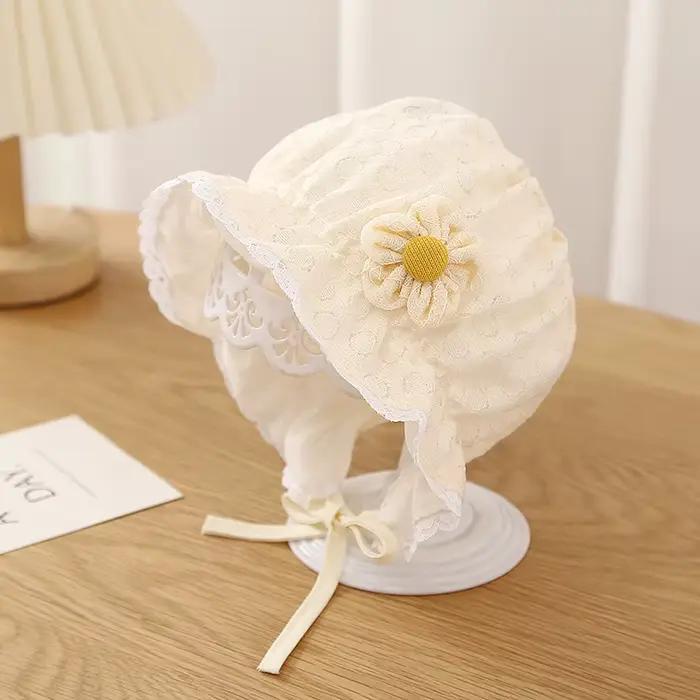 Bonnet de bébé en dentelle à fleurs, chapeau de baptême pour nouveau-né fille, casquette de princess