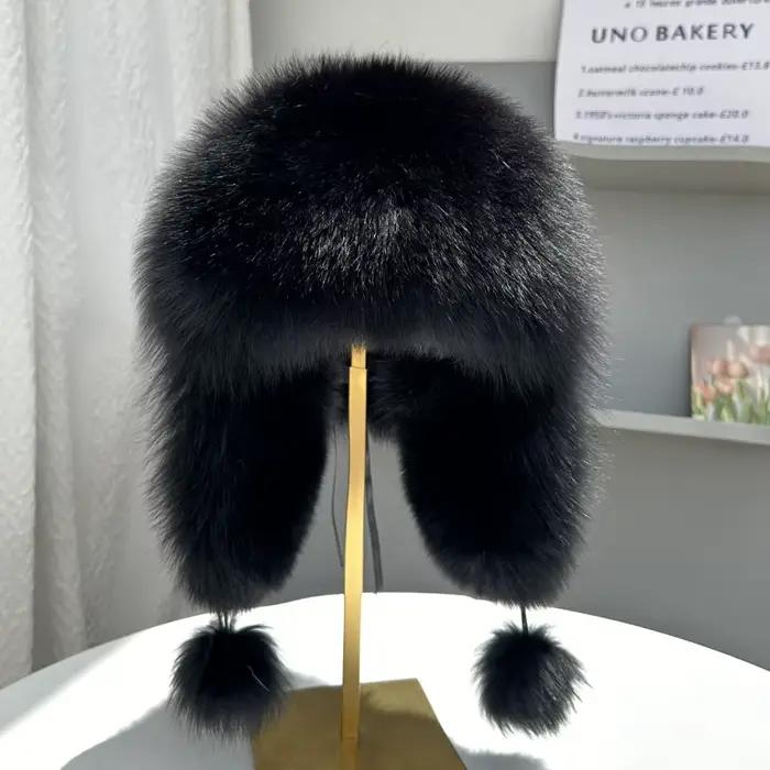 Chapeau de protection des oreilles en fourrure de renard pour femmes, chapeau de bombardier luxueux