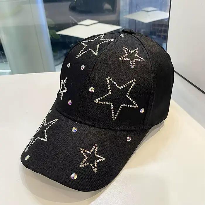 Casquette de baseball incrustée d'étoiles à cinq branches pour femmes, chapeau de soleil en diamant,