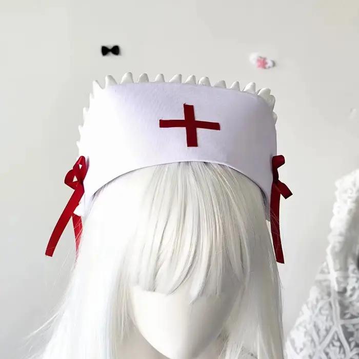 Chapeau d'infirmière gothique Punk foncé Y2K pour fille, sous-culture faite à la main, avec nœud en