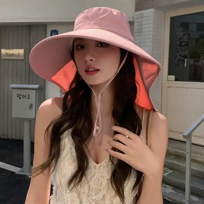 Chapeau seau de soleil d'extérieur pour femmes et filles, chapeau de pêche à large bord avec couvre-