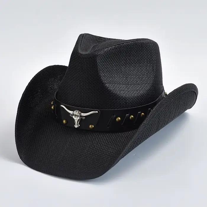 Chapeau de paille épaissi pour hommes bord bouclé Vintage Western Cowboy chapeau été plage chapeau d