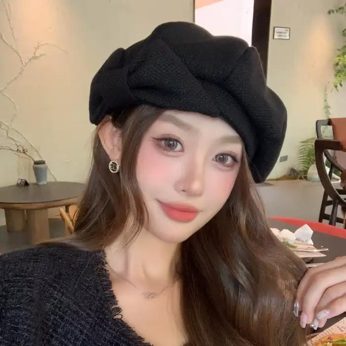 Béret rétro d'inspiration japonaise pour femme – Détail de nœud et coupe extensible douce, chapeau m