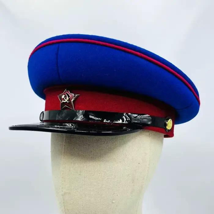 Casquette classique de commissaire politique soviétique - Chapeau bleu à large bord de l'Uniforme du