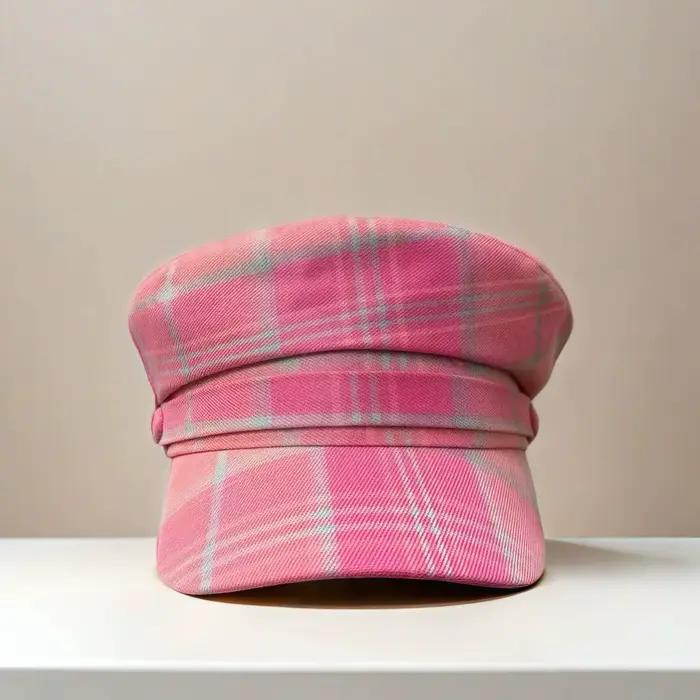HongLuan – béret à carreaux rose doux pour femme, chapeaux unisexes Vintage pour femme de luxe et ca