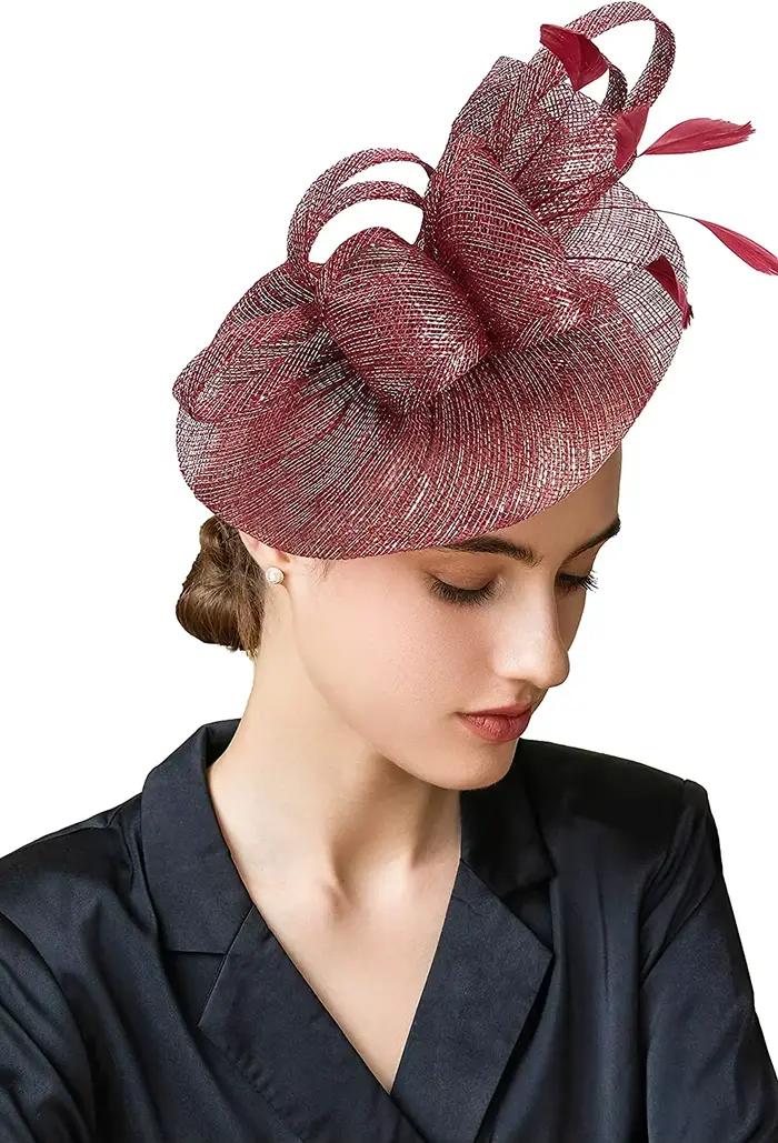 Chapeau Fascinateur Plume Derby Sinamay pour Femme, Bandeau de Sauna, Pillbox, Tri, ixdu Thé, Cockta