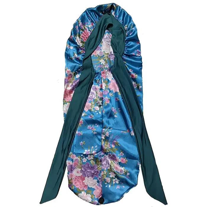 Bonnet de nuit long en satin couleur unie extra large avec longs lacets, bonnet pour cheveux pour fe