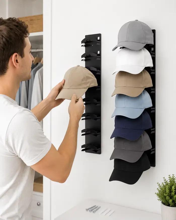 Support mural noir pour casquettes de baseball – Organisateur de rangement pour porte de placard