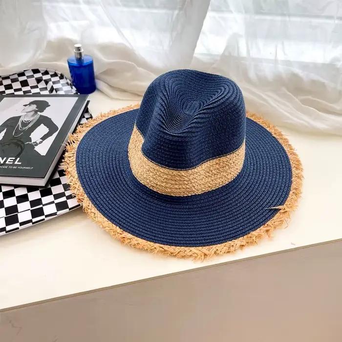 Chapeau de paille avec logo M pour hommes et femmes, chapeau de soleil, couleur dégradée, trois couc