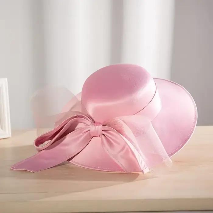 Chapeau pour femme avec nœud en satin de style français – Fedora de mariage élégant et chapeau de so
