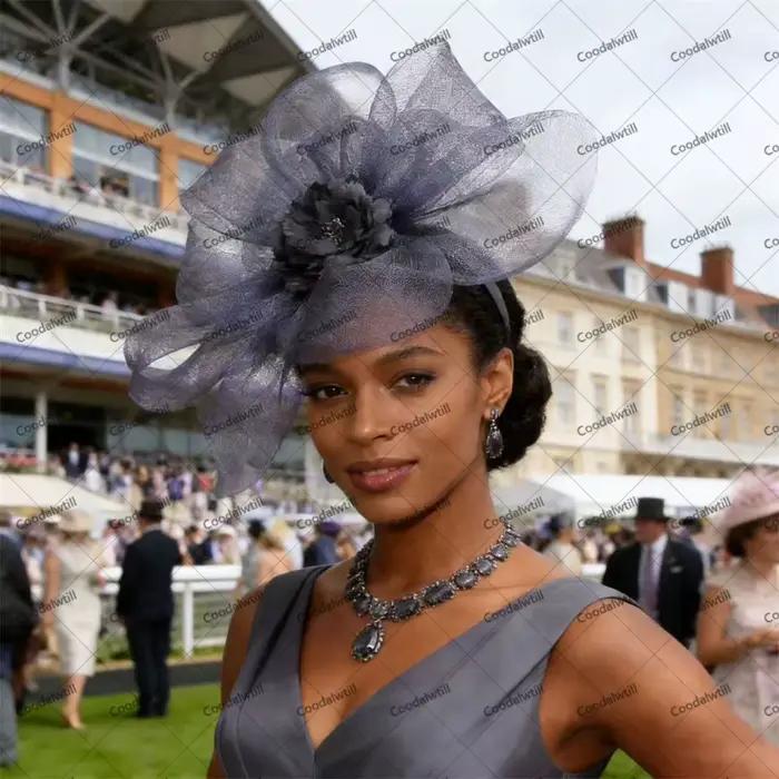 Chapeau de mariage fascinateur à fleurs vert foncé, pour dîner de fête, couvre-chef d'église pour da