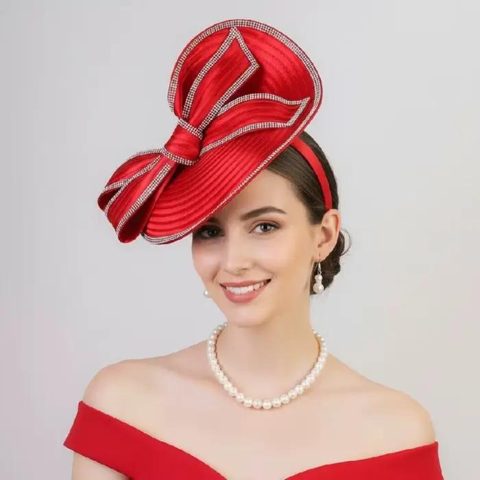 Exquise Vintage Fascinator chapeau élégant doux arc strass bandeau cheveux cerceau formel chapeau ma