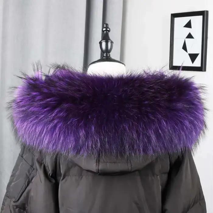 Naturel réel col de fourrure de raton laveur hiver chaud femmes manteau chapeau bandes fourrure écha