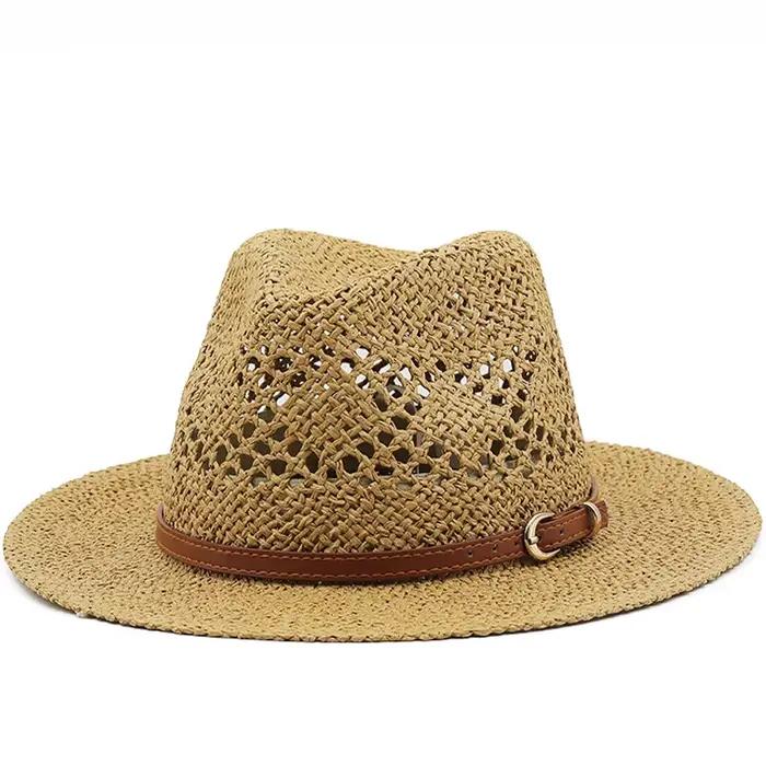 Chapeau de paille de Jazz en fibres naturelles tissées à la main, Protection UV à large bord, Design