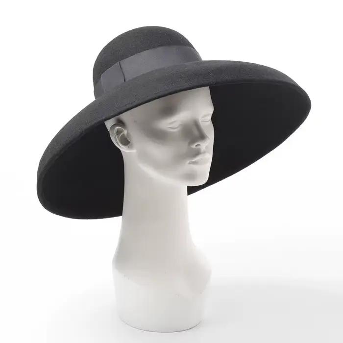 Chapeau souple en feutre de laine Pure noir de Style rétro pour femmes, Cloche Fedora d'hiver à larg