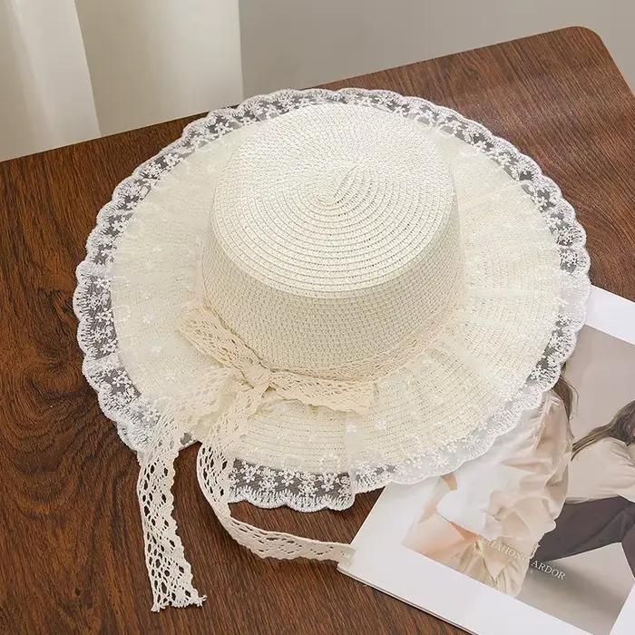 Chapeau de paille tressé à la main avec nœud coréen pour femme, respirant, protection solaire, chape
