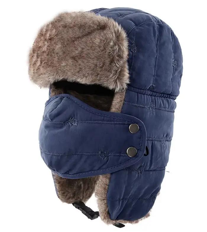 Connectyle Chapeau de trappeur chaud et épais pour hommes, chapeaux russes d'hiver amovibles et coup