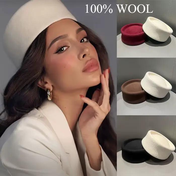 Classique femmes béret chapeau laine feutre chapeau hiver garder au chaud casquette blanc noir Fedor