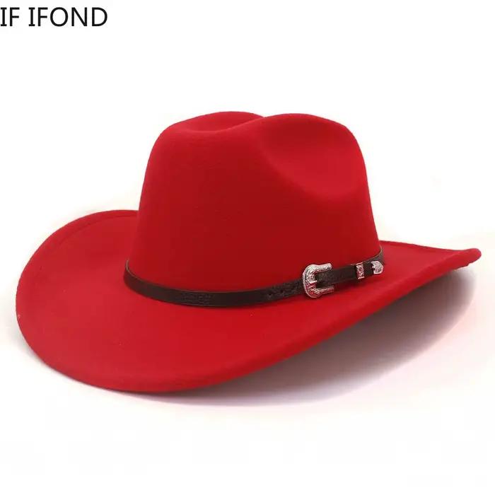 Chapeau de Cowboy occidental avec ceinture pour homme, Vintage, automne, hiver, à bord retroussé, ca
