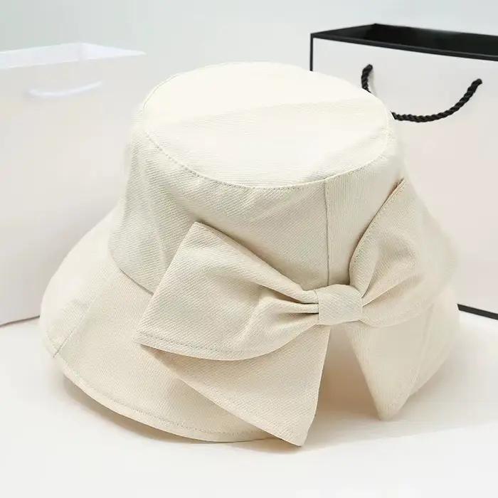 Chapeau à large bord pour femme, chapeau bob style japonais d'été, protection solaire, décor avec nœ