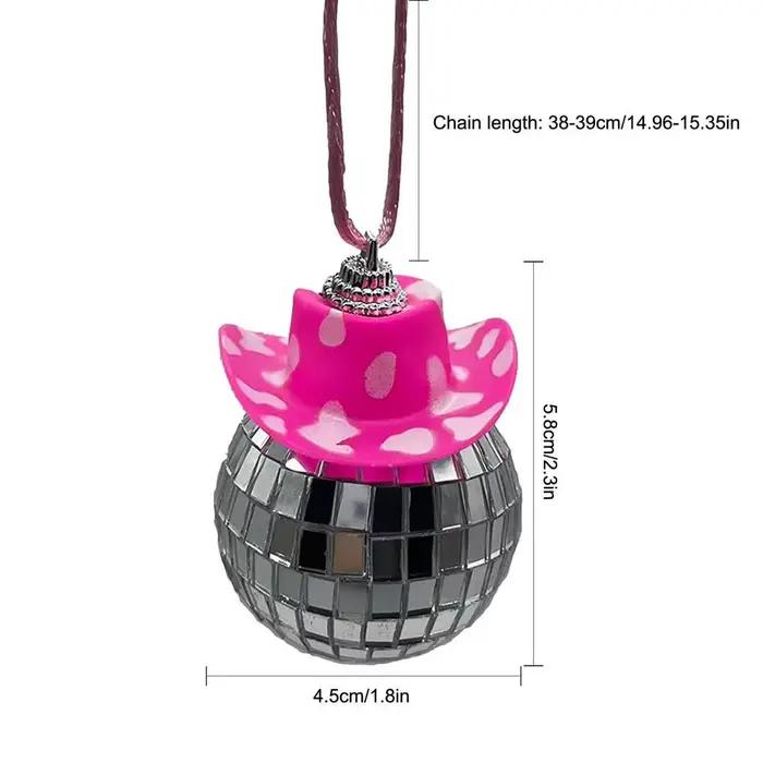 Boule Disco avec chapeau de Cowboy pour voiture, décoration de charme de vue arrière, ornement suspe