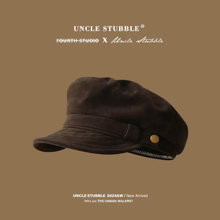 Casquette de style marin vintage pour l'automne et l'hiver, casquette plate en daim haut de gamme, c