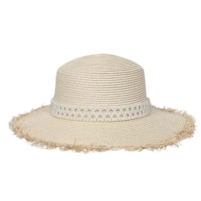 Chapeau de soleil d'été en paille pour femmes, casquettes de plage élégantes à large bord, chapeaux