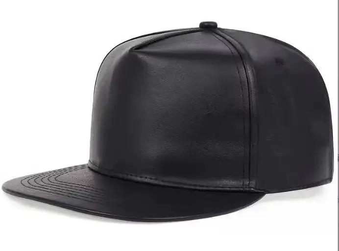 Casquette hip-hop pour hommes et femmes, chapeau polyvalent en cuir noir à bords plats, pour loisirs