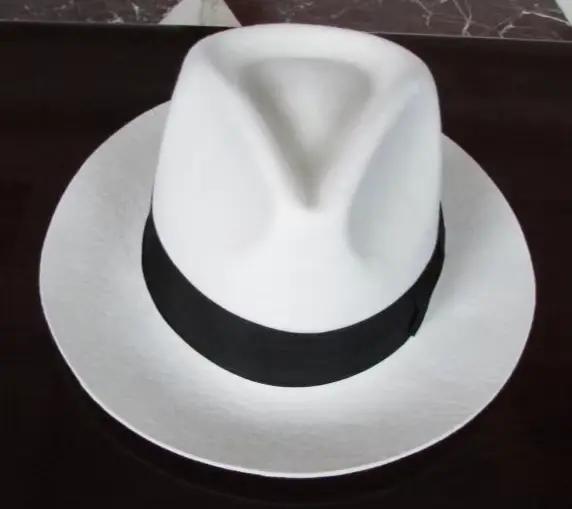 Blanc authentique chapeau noir contrasté laine Fedoras casquette élégant 100% laine Vintage Cowboy c