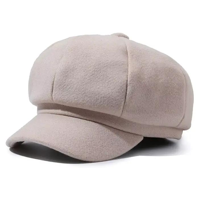 Chapeau octogonal en laine de Style coréen de couleur unie pour femmes, béret en bec de canard de no