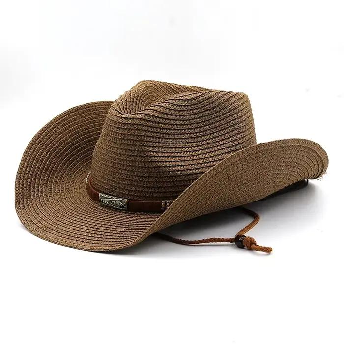Chapeau de Cowboy d'été à large bord pour femmes et hommes, chapeaux de paille de Cowgirl occidental