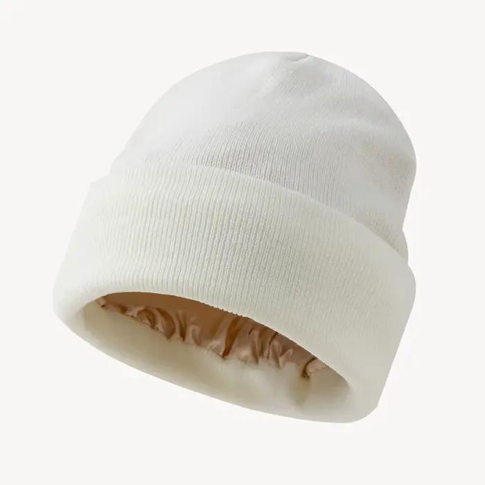 Bonnet tricoté unisexe doublé en Satin pour femmes et hommes, doublure soyeuse d'hiver, Skullies à r