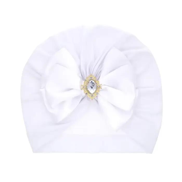 Diamant Bowknot bébé fille chapeau coton rose bonnets pour nouveau-né bandeau infantile grand nœud T