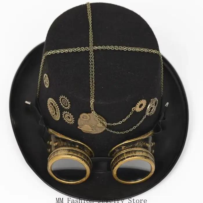 D0UB – chapeau gothique à bords, chapeau magicien Punk avec lunettes, Costume Cosplay pour adultes f