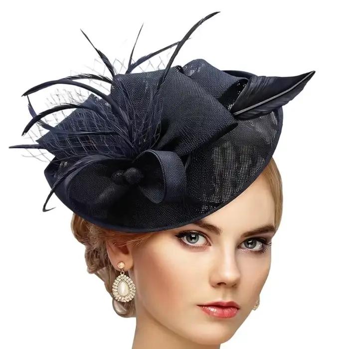 Chapeau soleil pour dames, décoré plumes, à mode, pour fête thé, ventilé, idéal pour les activités p