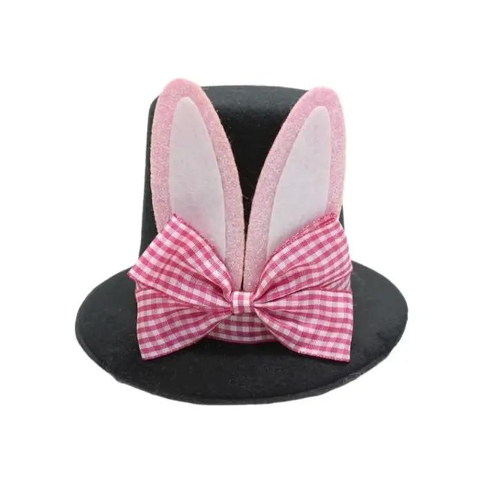 Chapeau cloche en velours et peluche à motif écossais avec nœud, chapeau de Pâques lapin avec pince