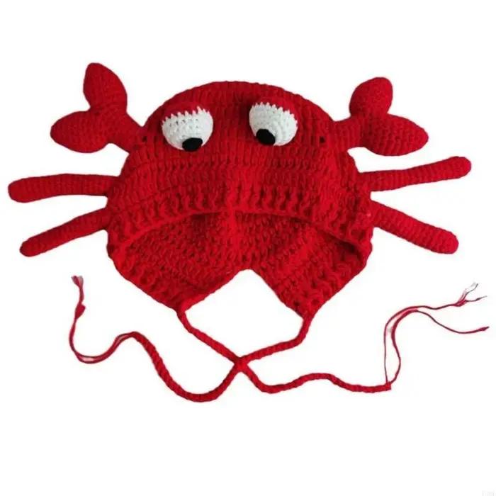 Chapeau crabe pour adolescents, chapeau fête tricoté, cagoule épaisse, tissé à main, Y08E