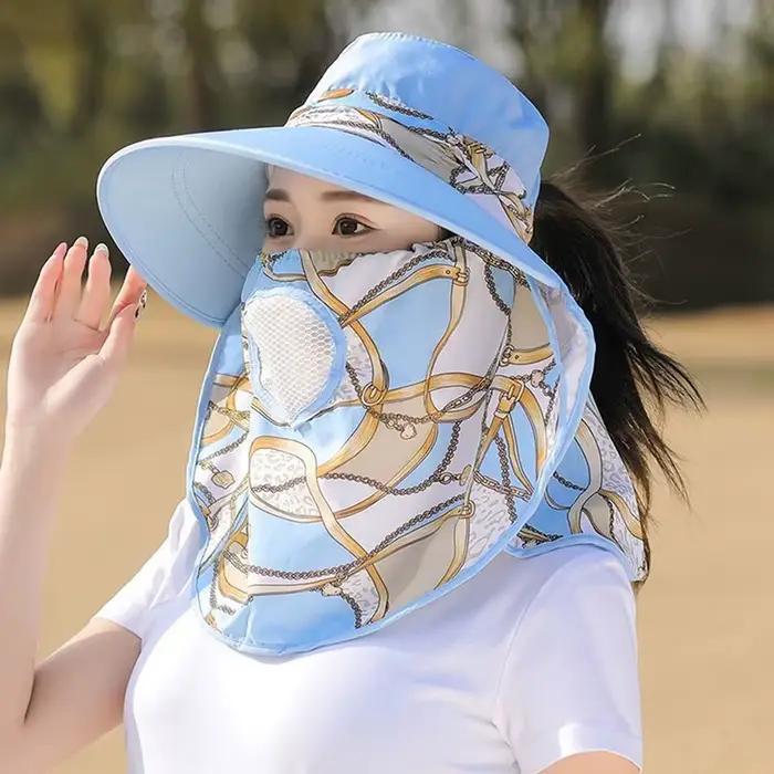 Chapeau d'ombrage de travail de jardin à large bord pour femmes, poignées de masque facial, chapeau