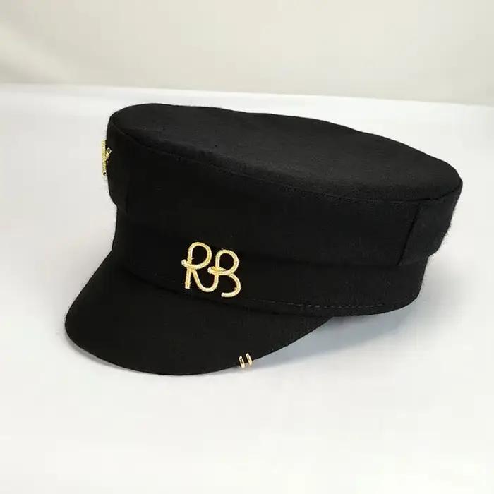 Marque de créateur boucle d'oreille laine Newsboy casquettes pour femmes lettre RB militaire chapeau