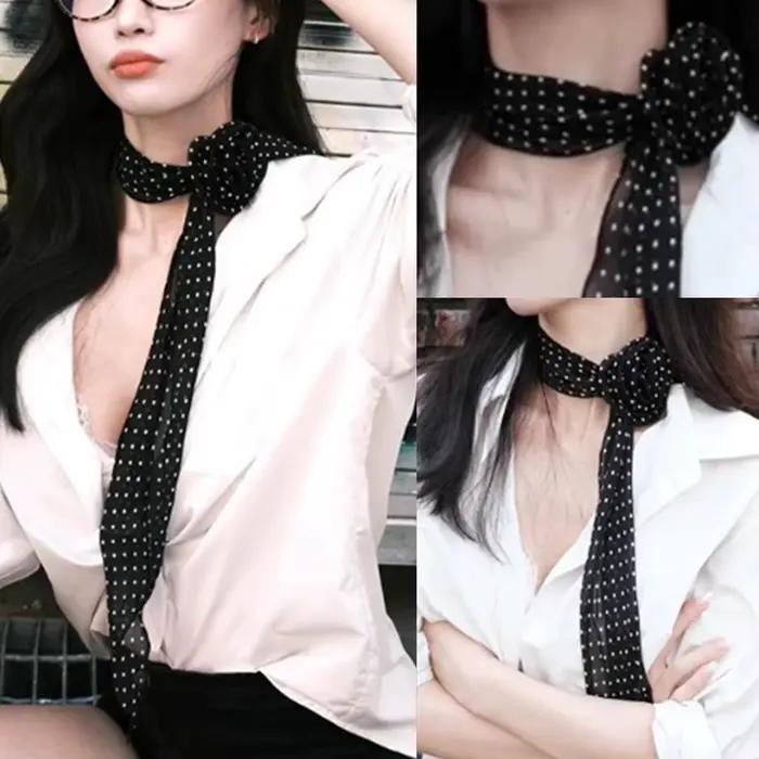 Écharpe longue et étroite pour femmes, sac à cravate à pois, bandeau en ruban, ras du cou, banderole
