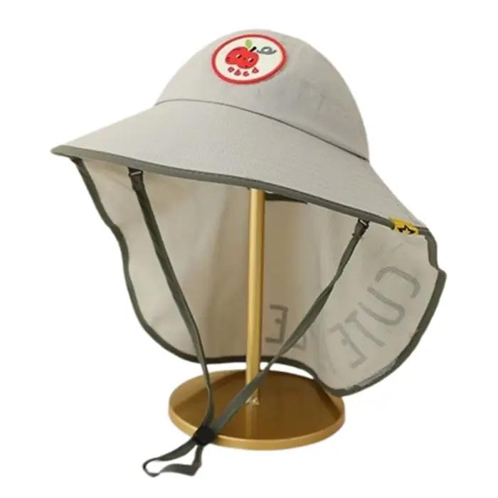 Chapeau de soleil pliable de dessin animé, avec rabat de cou, réglable, mignon, à grand bord, respir