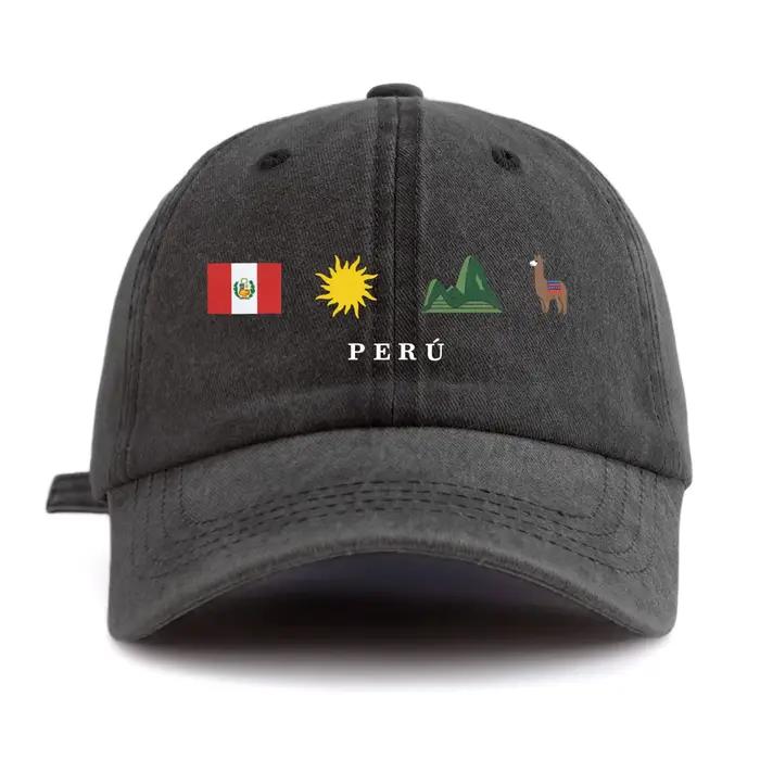Casquette de baseball imprimée drapeau du Pérou, style vintage délavé, multicolore, rétro, chapeau d