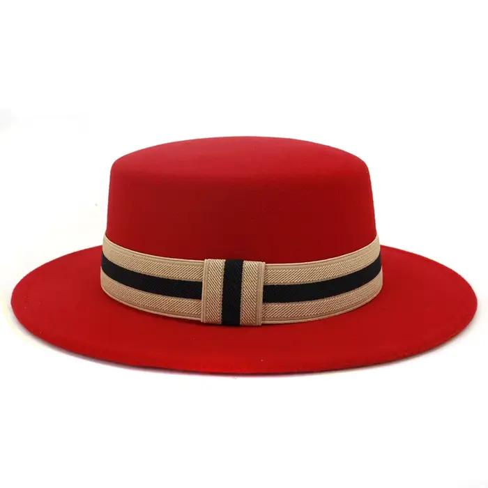 FS – chapeau fédora en feutre de laine pour hommes et femmes, avec ruban, élégant, large bord, plat,