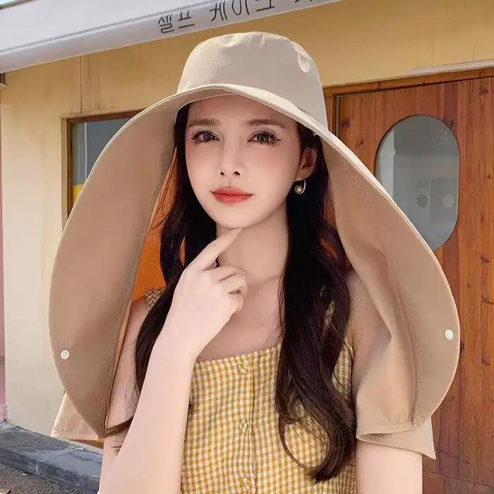Parasol de protection solaire avec grand chapeau de soleil intégré pour femme, protection du cou int