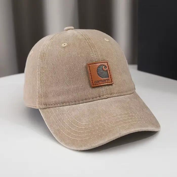 Casquette de baseball vintage délavée Carhartt avec patch en cuir rétro, dessus souple, style workwe