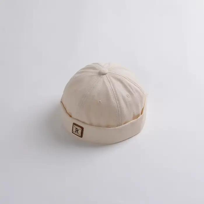 Chapeau sans bord en denim délavé pour bébé, casquette melon brodée de lettres rétro pour bébé garço