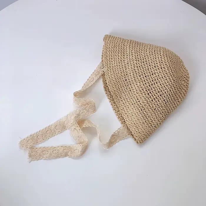 Chapeau d'été en paille pour bébé fille, casquette de plage avec nœud en dentelle, Panama, Bonnets d
