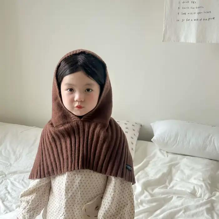 Chapeau écharpe coupe-vent pour enfants, châle, casquette, cagoule en laine pour bébé